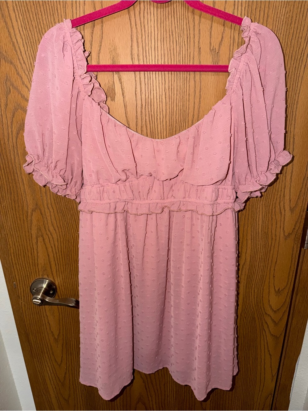 Lush Pink Textured Swiss Dot Mini Dress Size XL